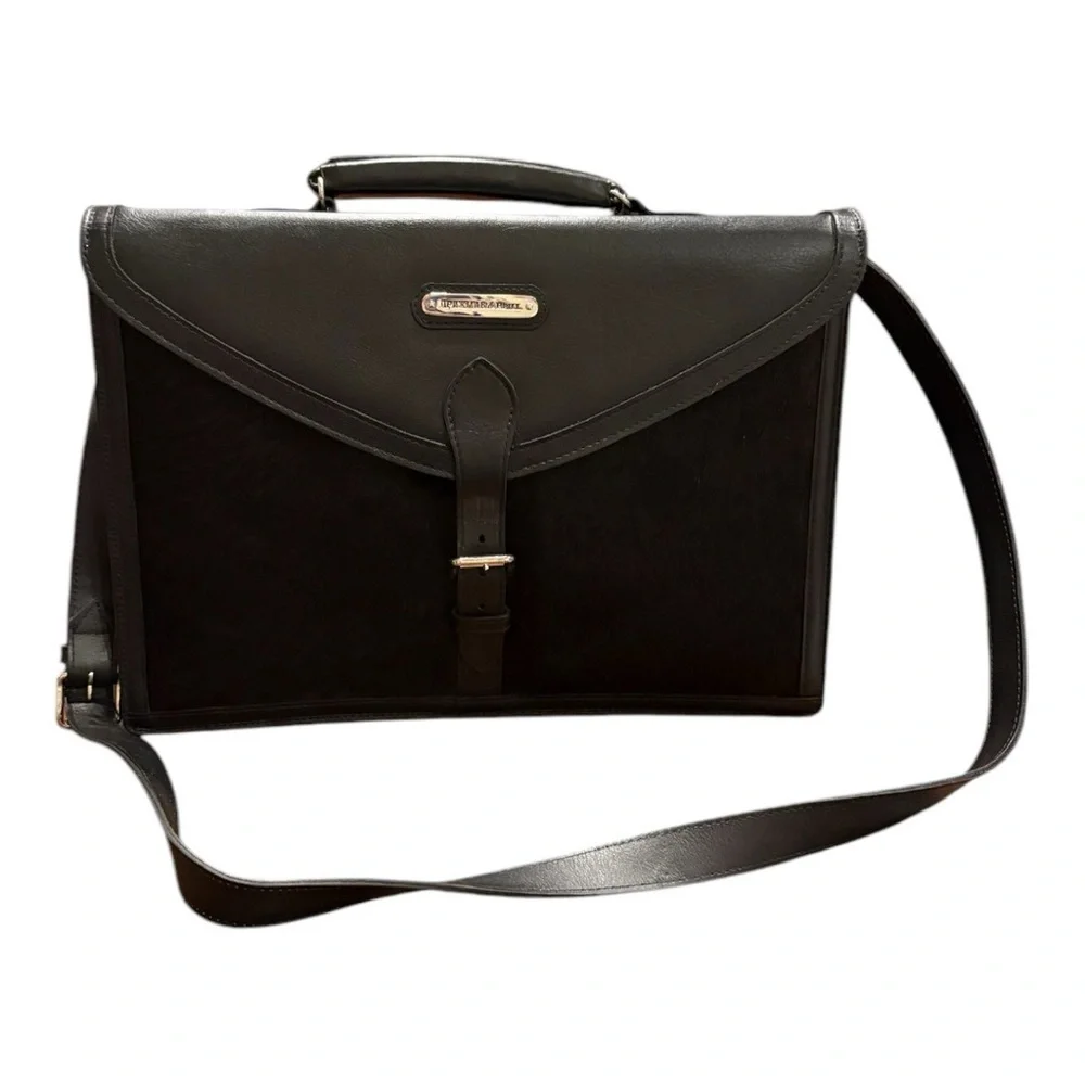 Prizmic & Brill Black Leather & Black Fur hide Top Handle & Strap Briefcase B 20